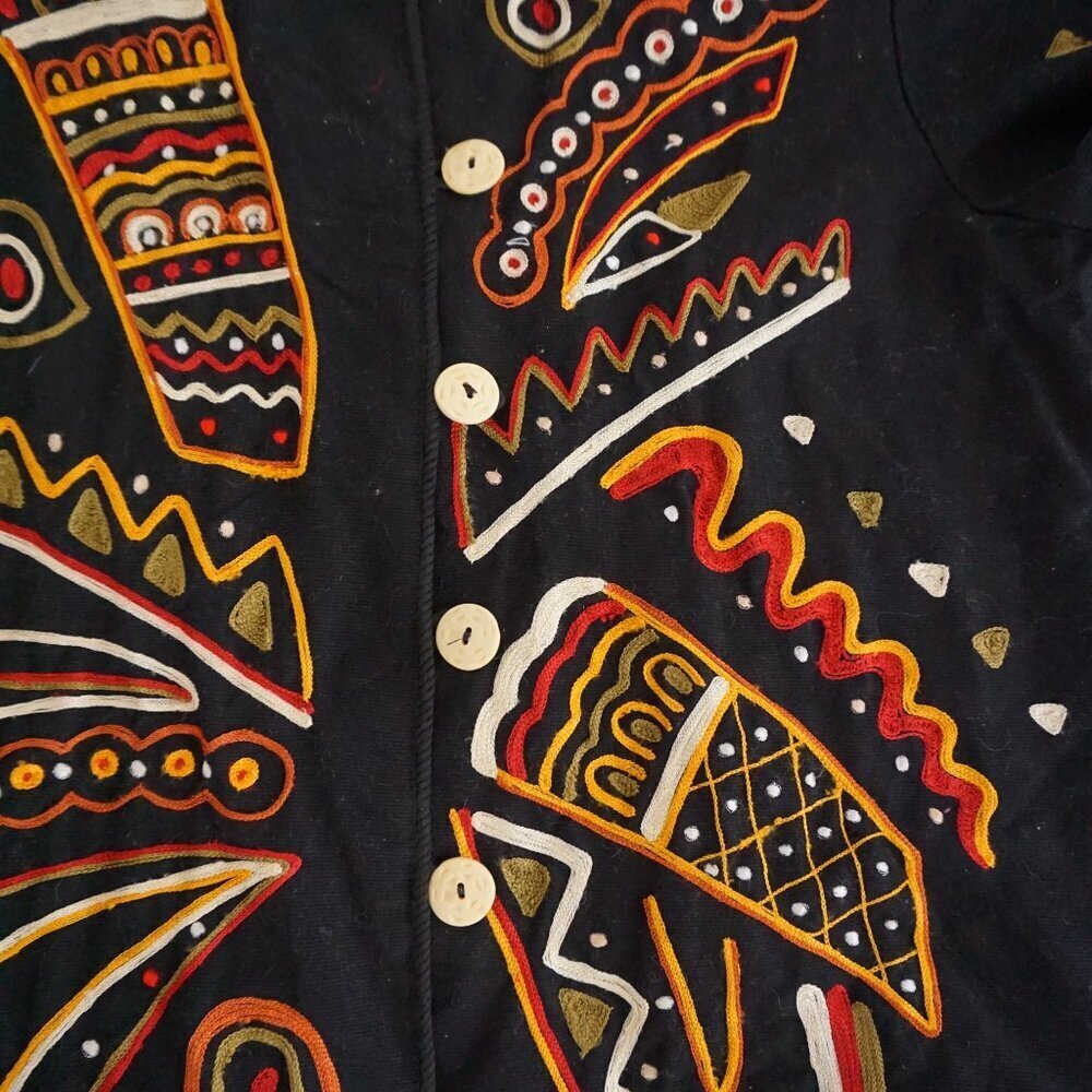 Vintage Indigo Moon Embroidered Black Jacket Boho Artsy Eclectic Grandmacore L - Picture 5 of 10